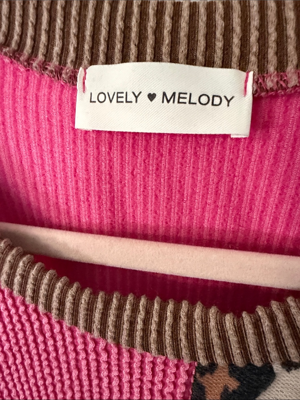 Lovely Melody Pink, Cream & Brown Leopard Block Knit Top - Picture 3 of 7